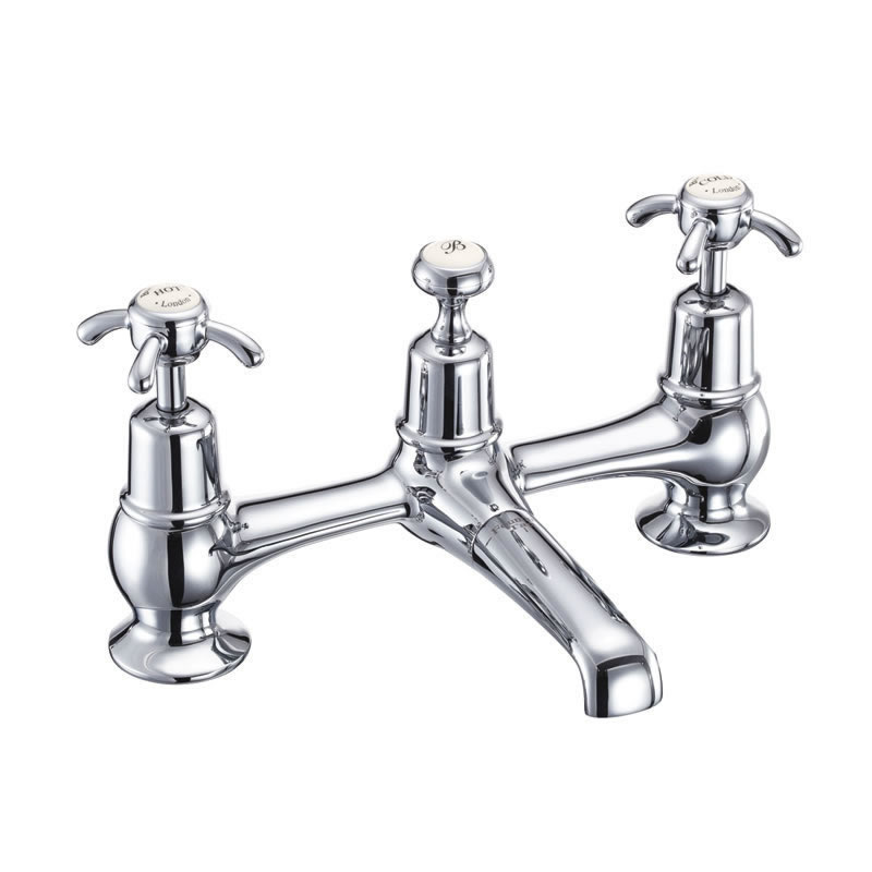 Anglesey Medici 2 Tap Hole Bridge Basin Mixer with Plug and Chain Waste and Swivel Spout 